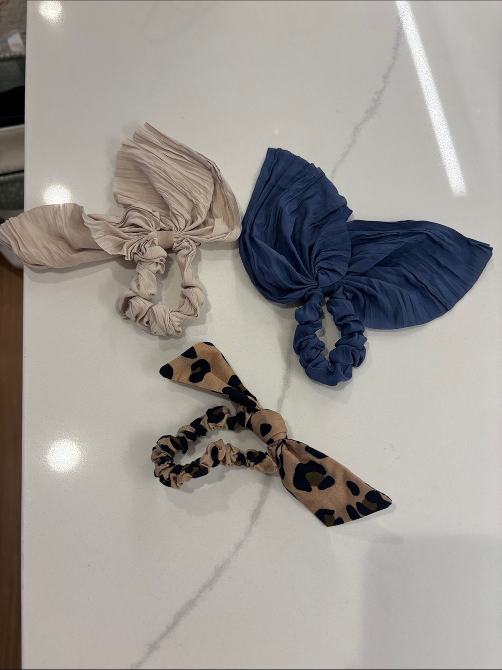 Kids Bow Scrunchie Hair Ties - Blue, Beige & Leopard